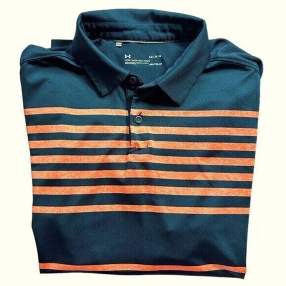 EUC UA Under Armour Men’s Teal Blue Orange Polo - Size Large - Picture 1 of 5